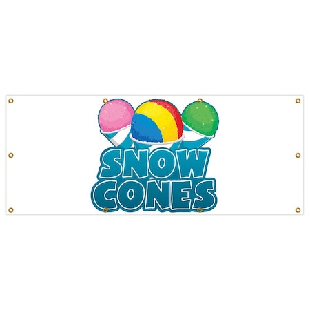 Signmission Snow Cones Banner 36in X 84in Heavy Duty 13 Oz Vinyl with Grommets Single Sided B-84 Snow Cones